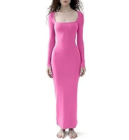 PUMIEY Women's Square Neck Long Sleeve Maxi Dress Ribbed Bodycon Dresses for Women Soft Lounge Dr... | Amazon (US)