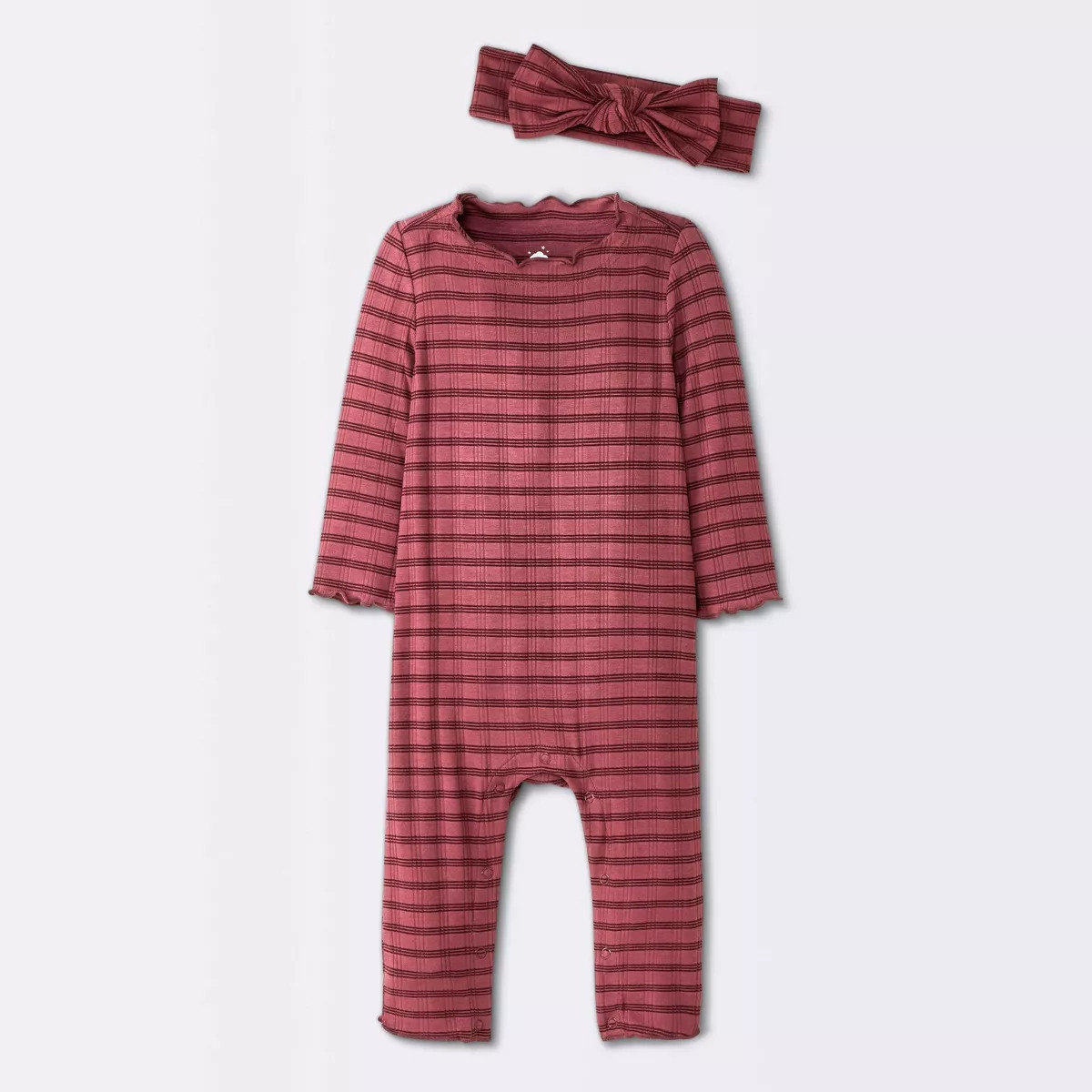 Baby Girls' Jacquard Checkered Romper & Headband - Cloud Island™ Burgundy 3-6M | Target