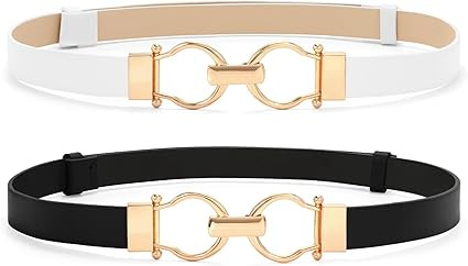 VONMELLI Paquete de 2 cinturones de cuero para mujer, pantalones de vestir, cinturón ajustado co... | Amazon (US)