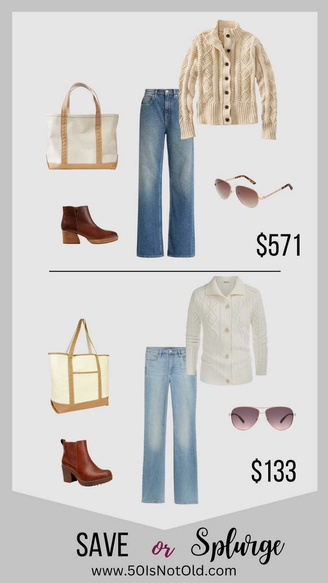 Save or splurge. The look for less. Why pay more  