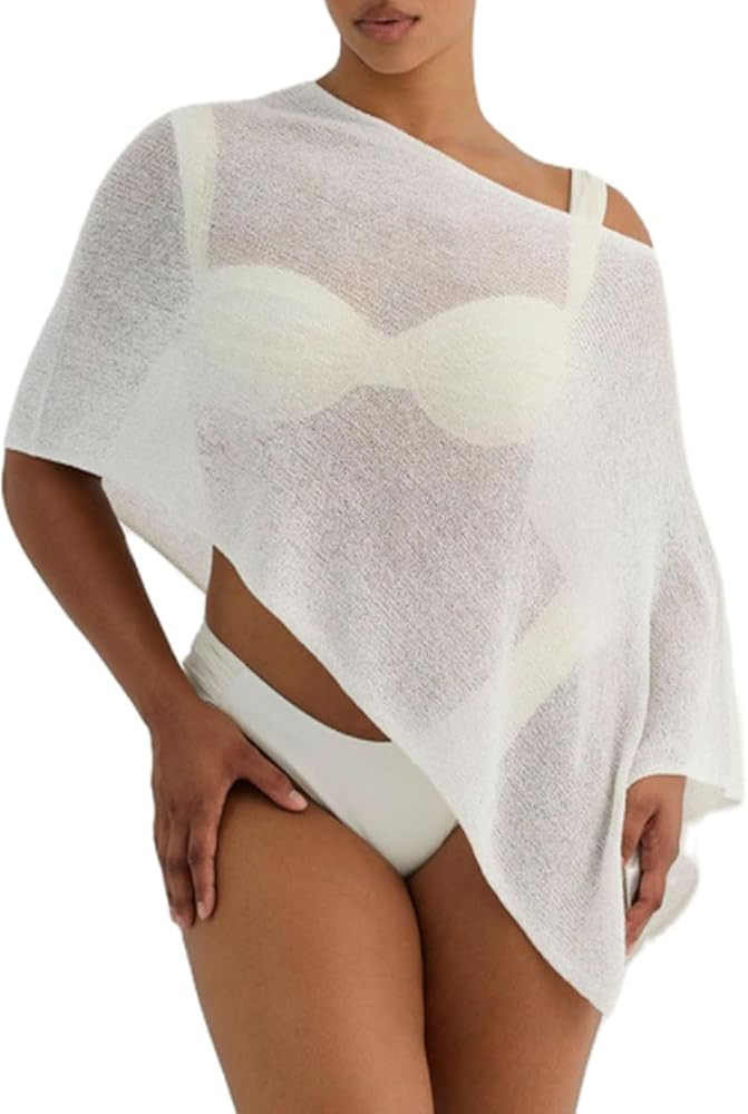 Women Sheer Poncho Top Lightweight See Through Shrug Bolero Sweater Top Mesh Knit Crochet Beach S... | Amazon (UK)