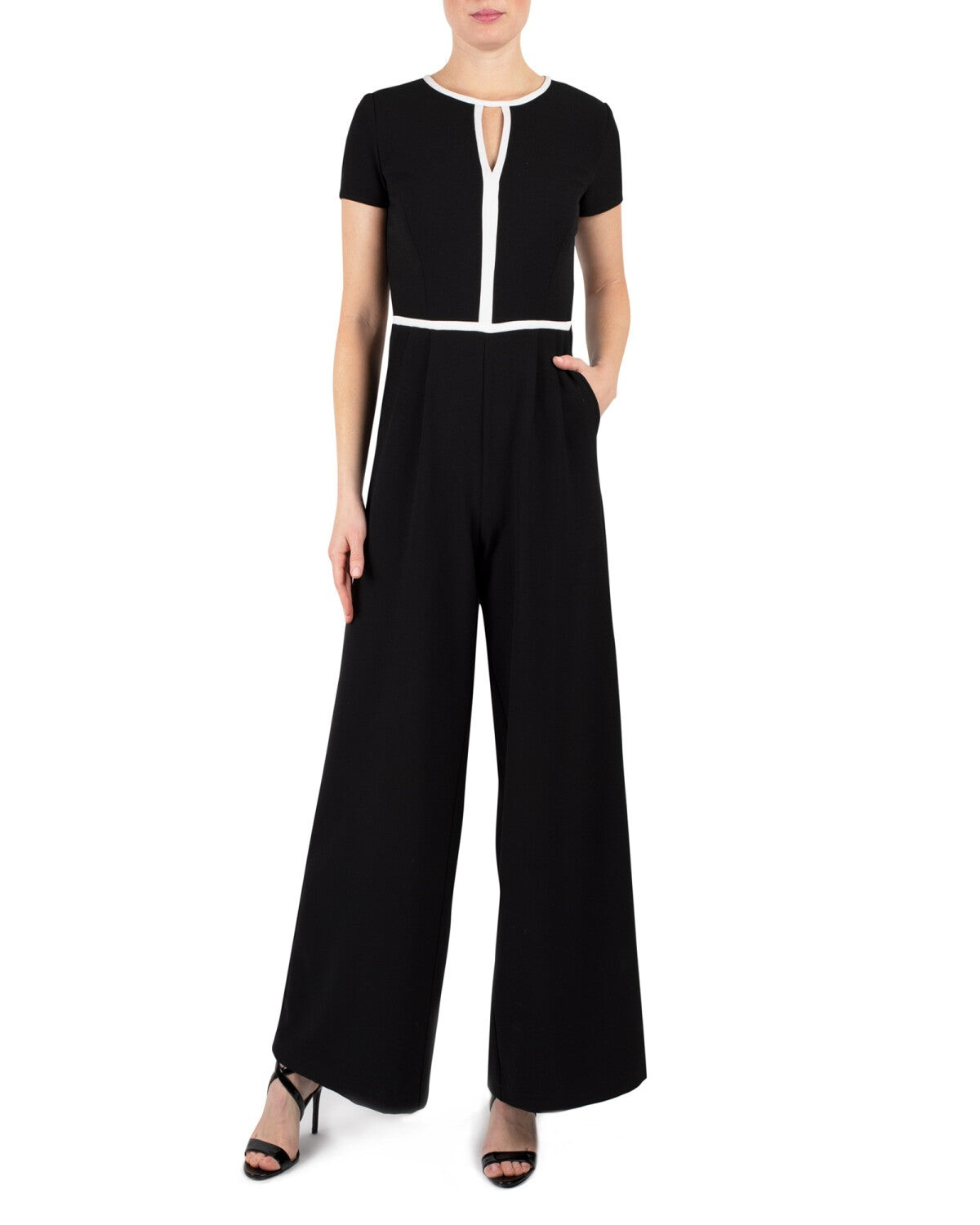 DR Black / White Trimmed Jumpsuit | Dressbarn
