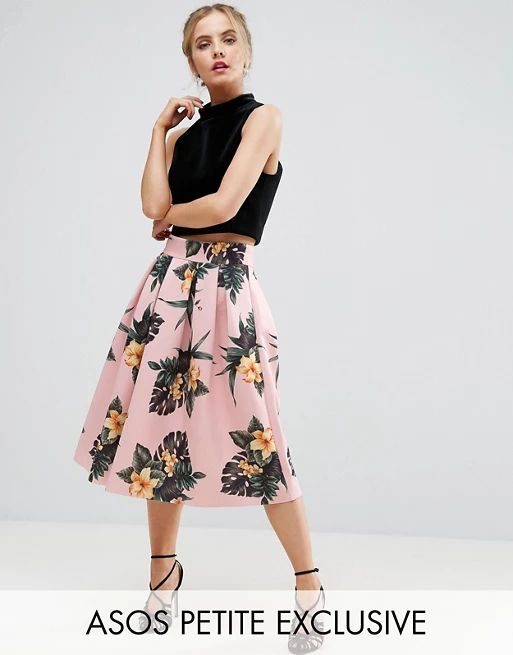 ASOS PETITE Scuba Midi Prom Skirt in Lily Print | ASOS US