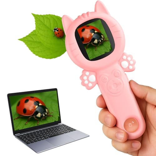 2-in-1 Microscope Camera for Kids, Mini Handheld Microscope Supporting Multiple Viewing Angles, Outdoor Educational Science Adventure Toys, Birthday Gifts for 3-10 Years Old Girls, Pink Cat | Amazon (US)