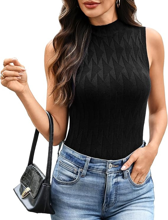 Totatuit Sleeveless Turtleneck Tops for Women Mock Turtle Neck Sweater Vest Casual Knit Pullover ... | Amazon (US)