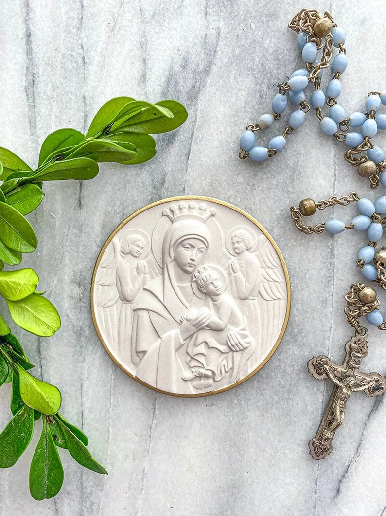 Religious Intaglio, Our Lady of Perpetual Help, Virgin Mary and Baby Jesus Surrounded With Angels... | Etsy (US)