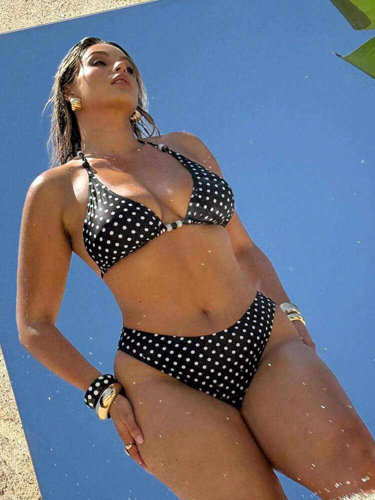 SHEIN BAE Plus Size Polka Dot Print Bikini Set, Vacation & Beach Plus Size Bathing Suits Women Su... | SHEIN