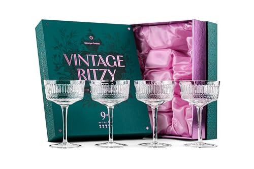 GLASSIQUE CADEAU Vintage Ritzy Cocktail and Champagne Coupe Glasses | Set of 4 | 7 oz Crystal Long Stemmed Glassware for Drinking Martini, Cosmopolitan, Manhattan | Retro Saucers | Amazon (US)