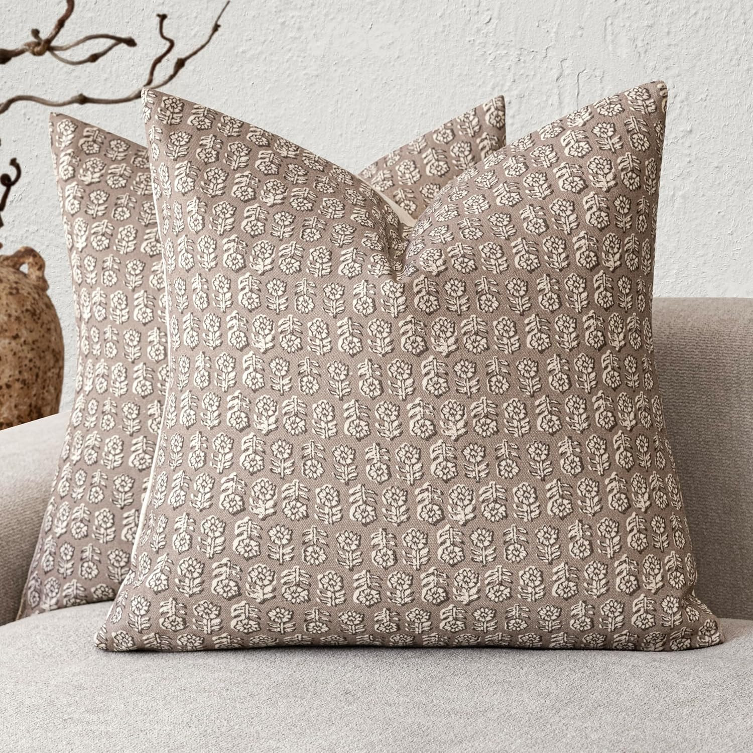Foindtower Decorative Floral Print Throw Pillow Covers 24×24 Inch,Tan Taupe | Amazon (US)
