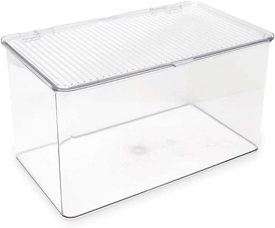 Isaac Jacobs Large Stackable Organizer Bin (10.75” x 6.5” x 6.1”) w Hinged Lid Clear Storag... | Amazon (US)
