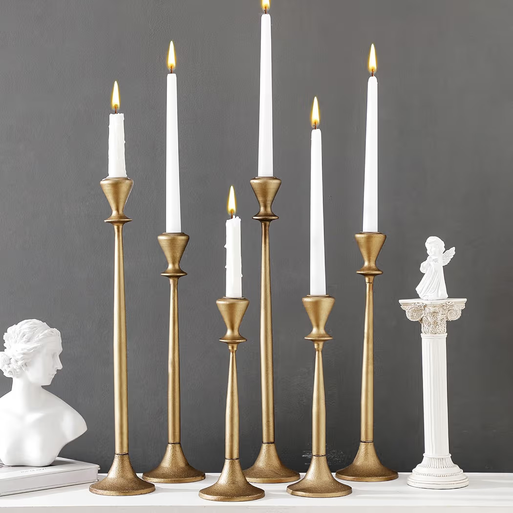 Set of 6 Vintage Gold Iron Taper Candlestick Holder Tall Brass Candle Holder Decorative Candle St... | Amazon (US)