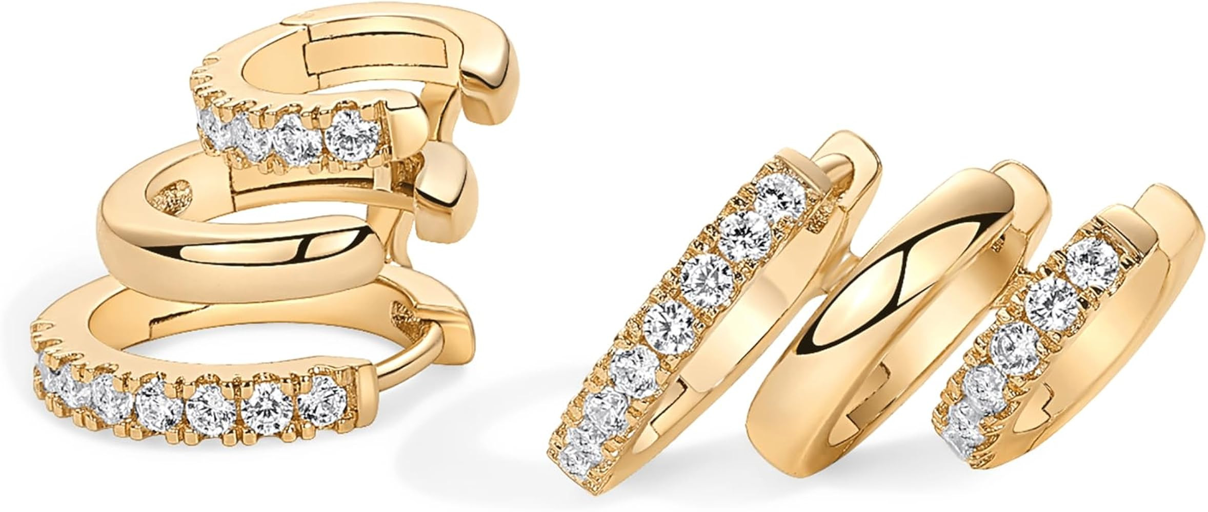 PAVOI 14K Gold Plated Sterling Silver Posts Triple Hoop Statement Earrings | No Piercing Multi Hu... | Amazon (US)