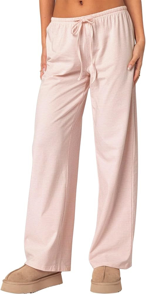 Ugerlov Women's Wide Leg Striped Pants Casual Drawstring Elastic Low Rise Pajama Pants Lounge Wea... | Amazon (US)