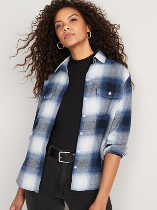 Long-Sleeve Plaid Flannel Boyfriend Tunic Shirt for Women | Old Navy (US)