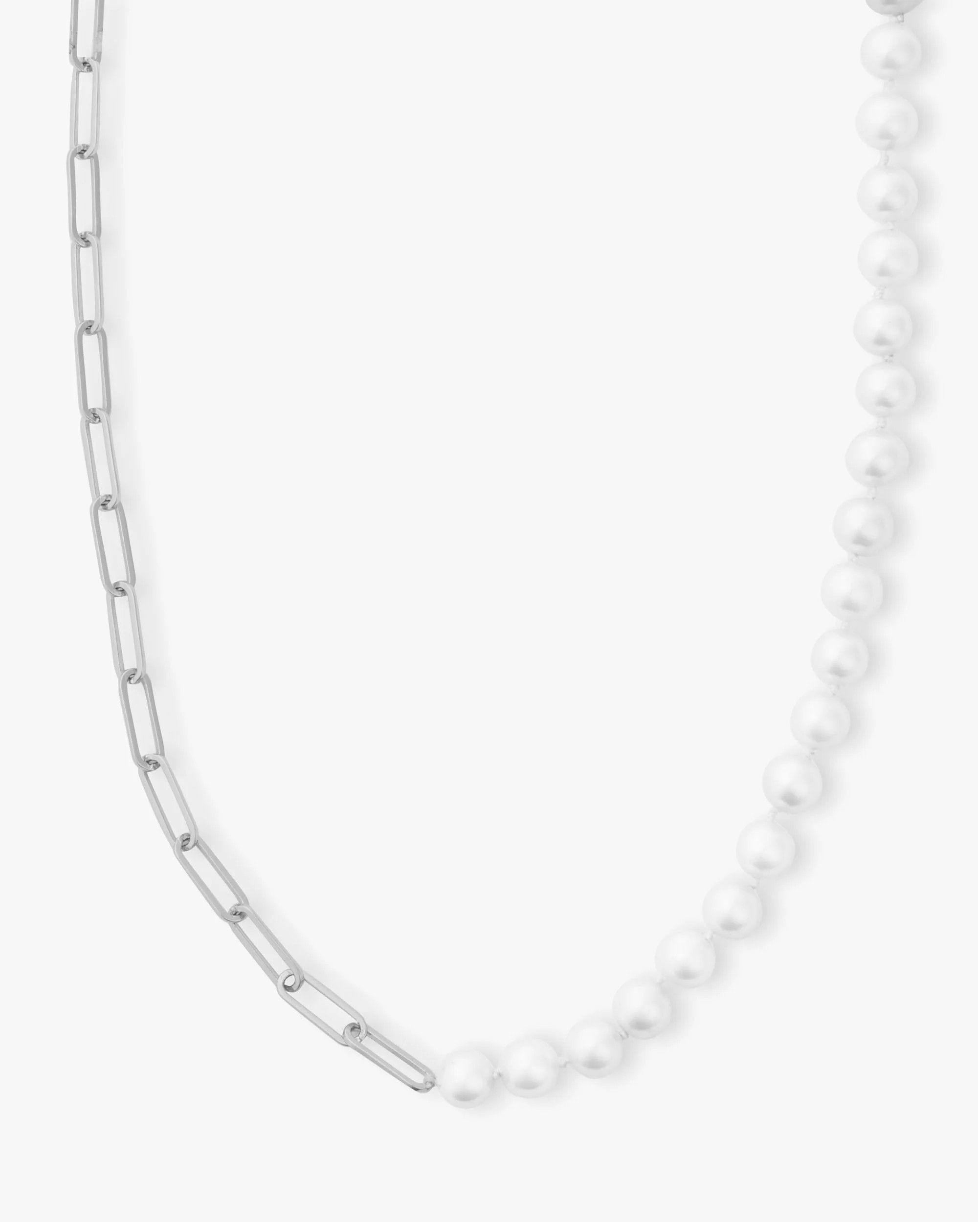Samantha Half Chain Pearl Necklace 15" - Silver | Melinda Maria Jewelry