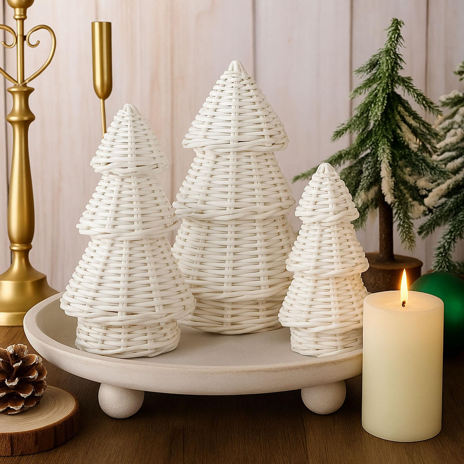 3 Pcs Morden Christmas Decor Woven Christmas Cone Tree Neutral Rattan Xmas Tabletop Centerpiece O... | Amazon (US)