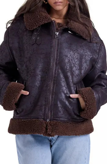 Madden Faux Leather Bomber Jacket with Faux Shearling Trim | Nordstrom