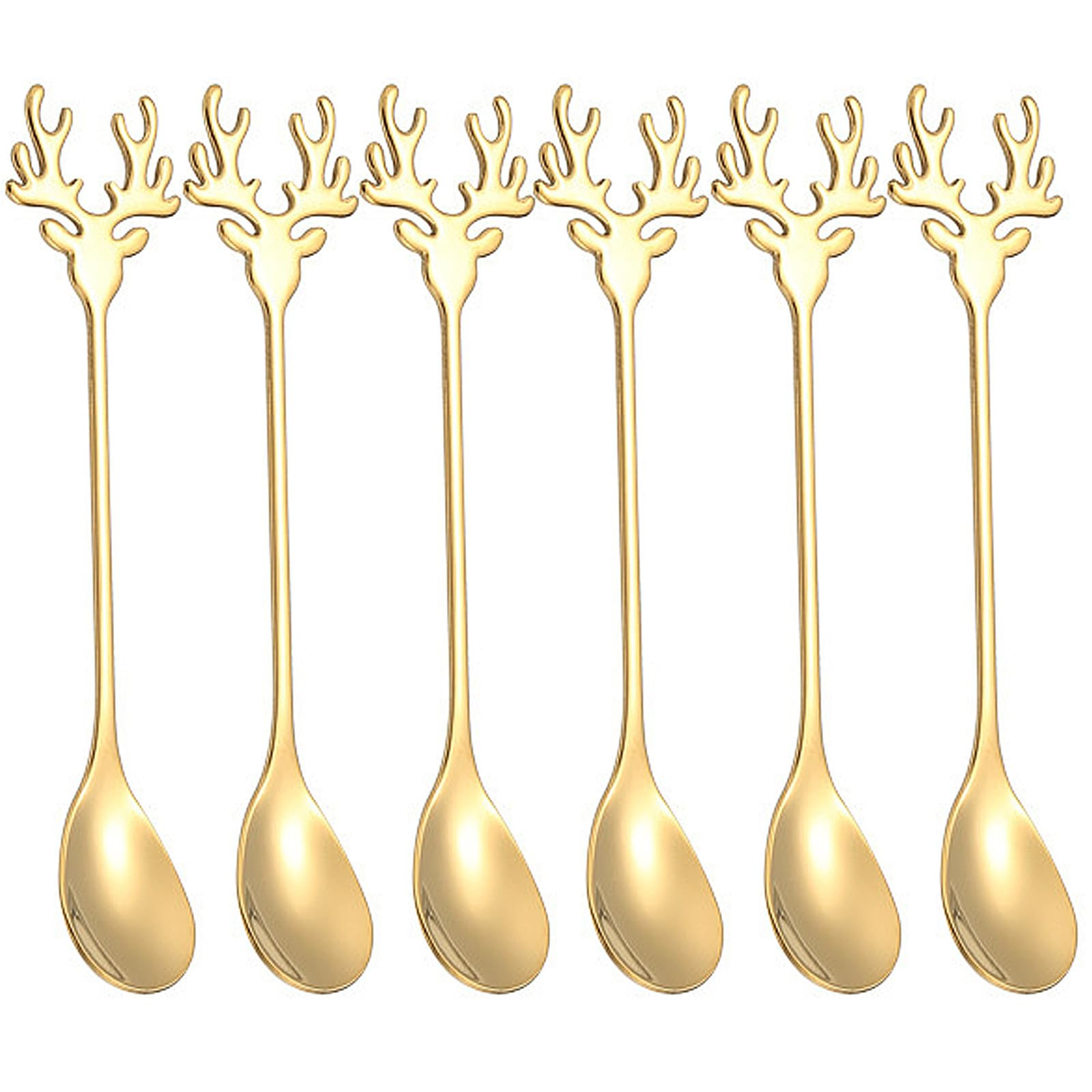 6 PCS Gold Christmas Elk Deer Head Shape Stainless Steel Dessert Spoons | Amazon (US)