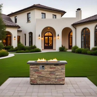 42" Propane Gas Fire Pit Table, 50000 BTU Rectangular Concrete Fire Pit for Outside Patio Deck Garden Backyard - beigie multi | Wayfair North America