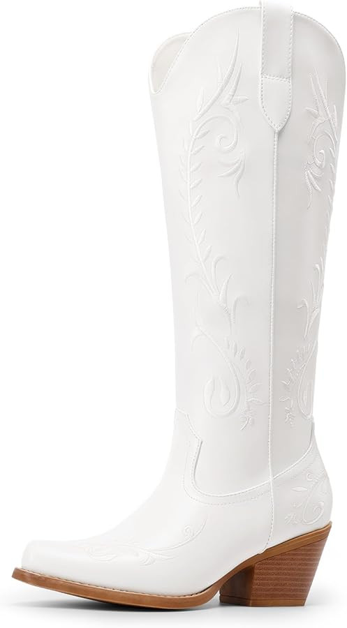 DREAM PAIRS Womens Cowboy Boots Knee High Western Retro Embroidered Cowgirl Boots Comfortable Squ... | Amazon (US)