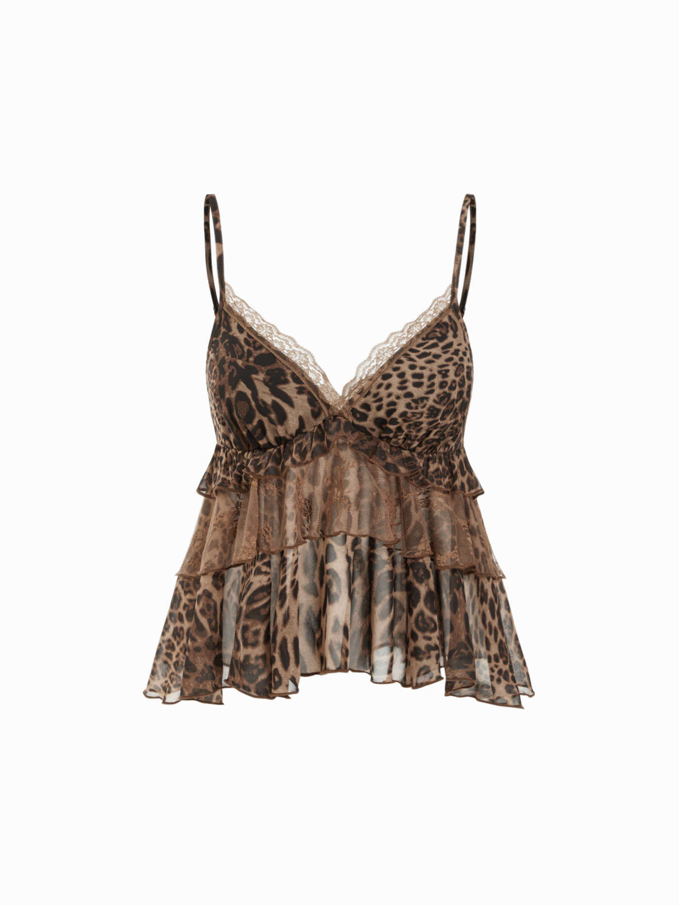 Chiffon Leopard V-neck Lace Trim Cami Top | Cider