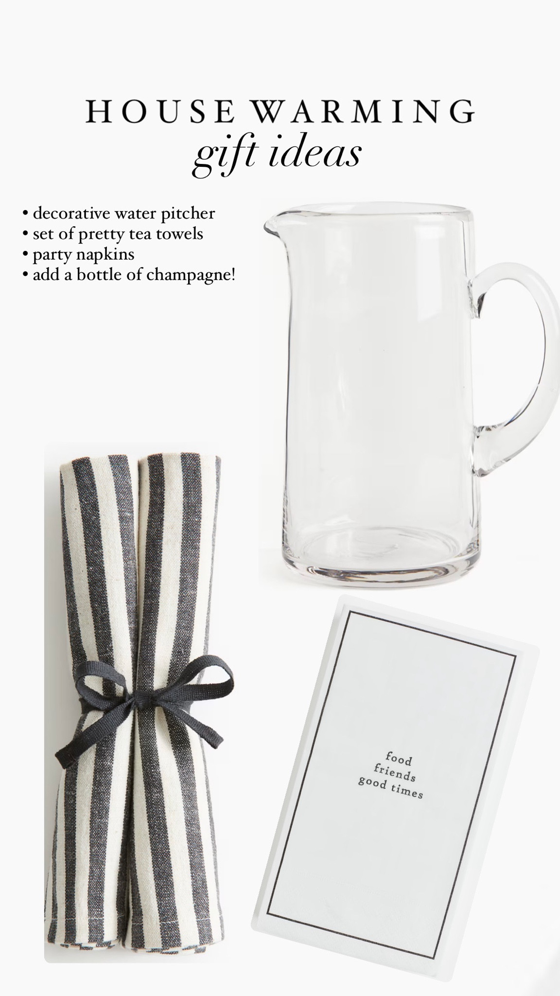 Housewarming gifts made easy! My favourite items to gift are both pretty and practical — think kitchen utensils like a water pitcher and napkins✨

#LTKcasa #LTKgiftguide