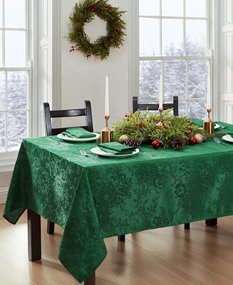 Elrene Poinsettia Jacquard Holiday Tablecloth - 60" x 84" Oval | Macy's