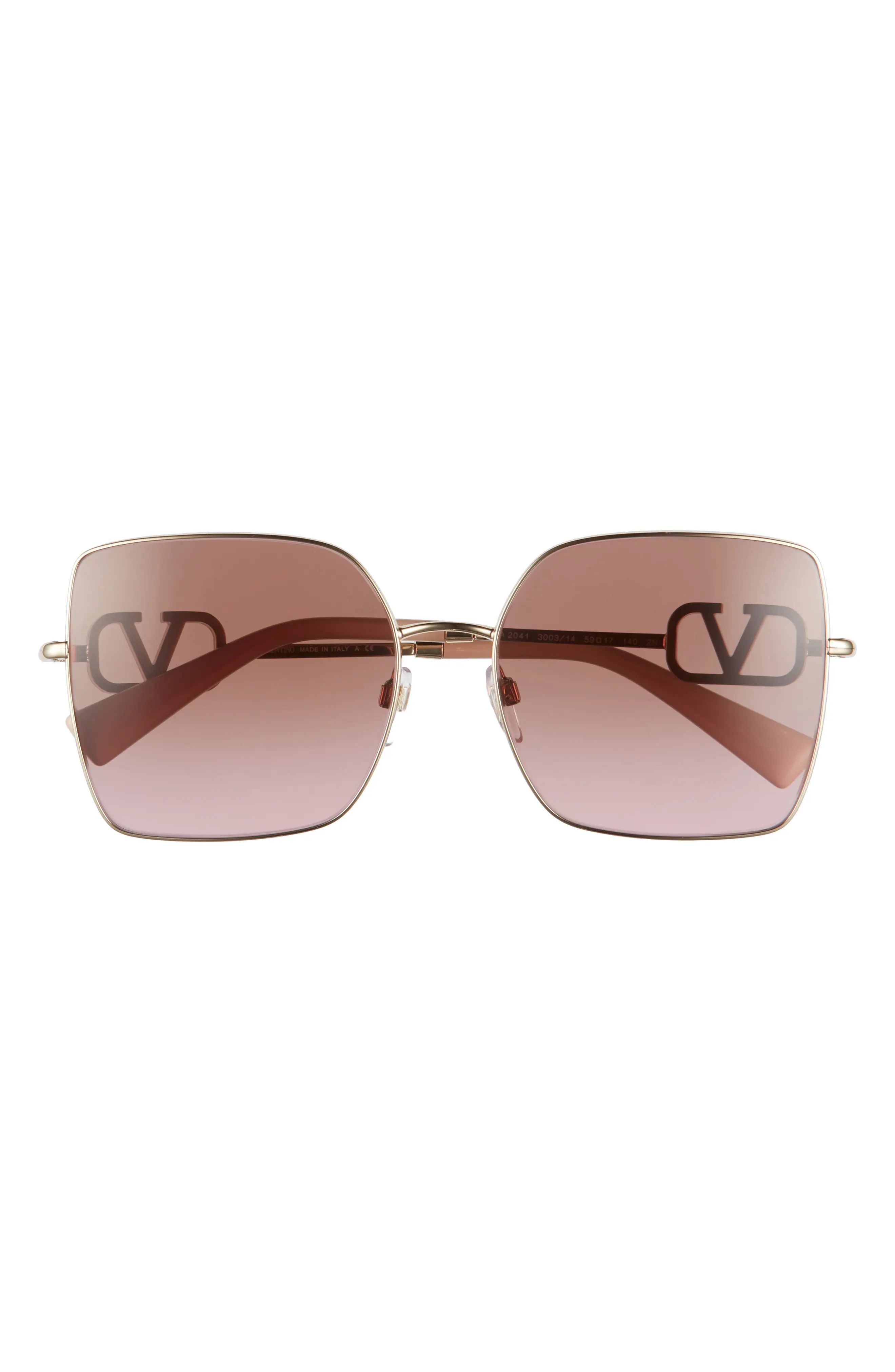Valentino 59mm Gradient Square Sunglasses in Pale Gold/Brown Pink Gradient at Nordstrom | Nordstrom