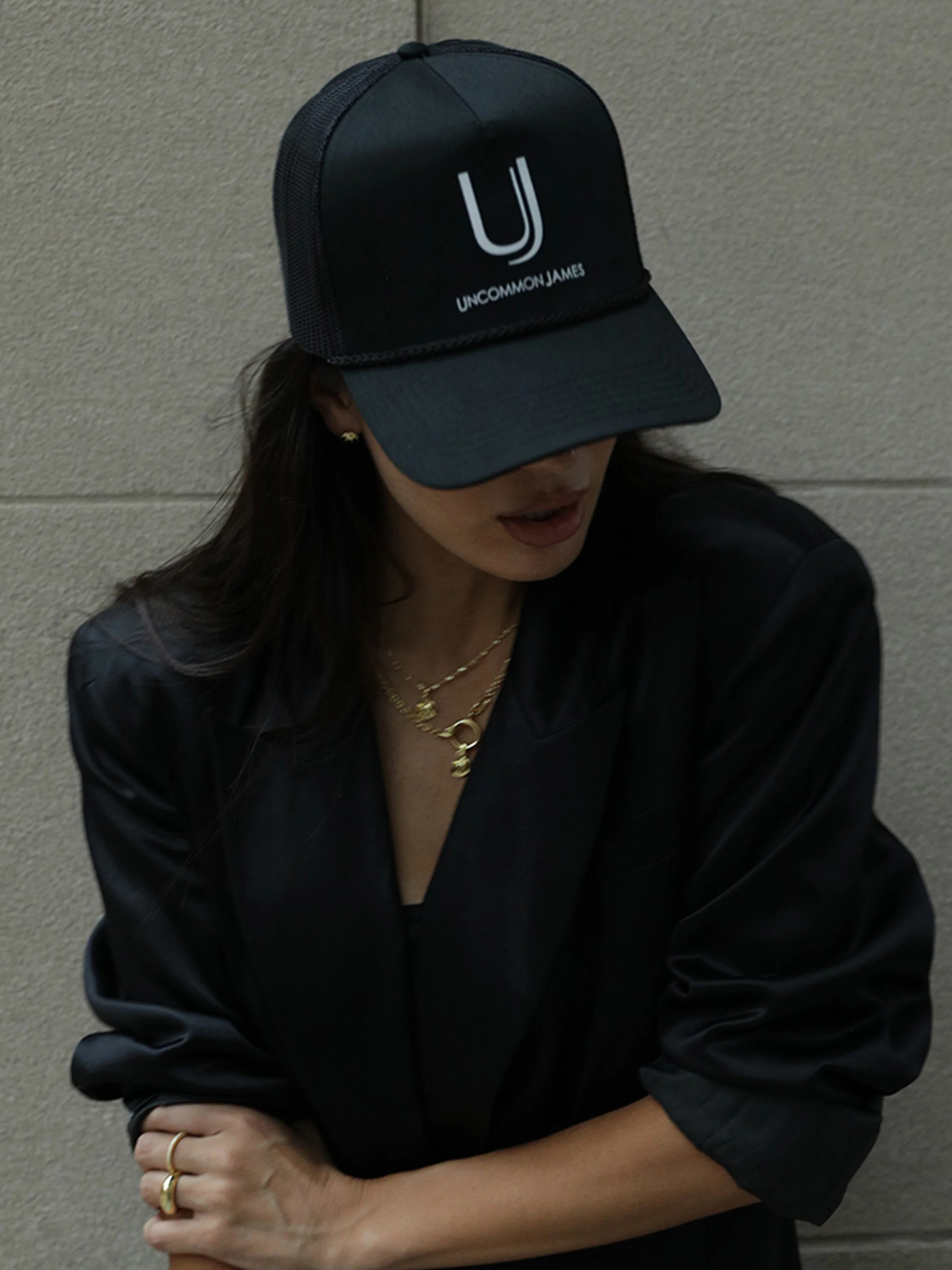 Uncommon James Logo Trucker Hat in Black | Uncommon James | Uncommon James