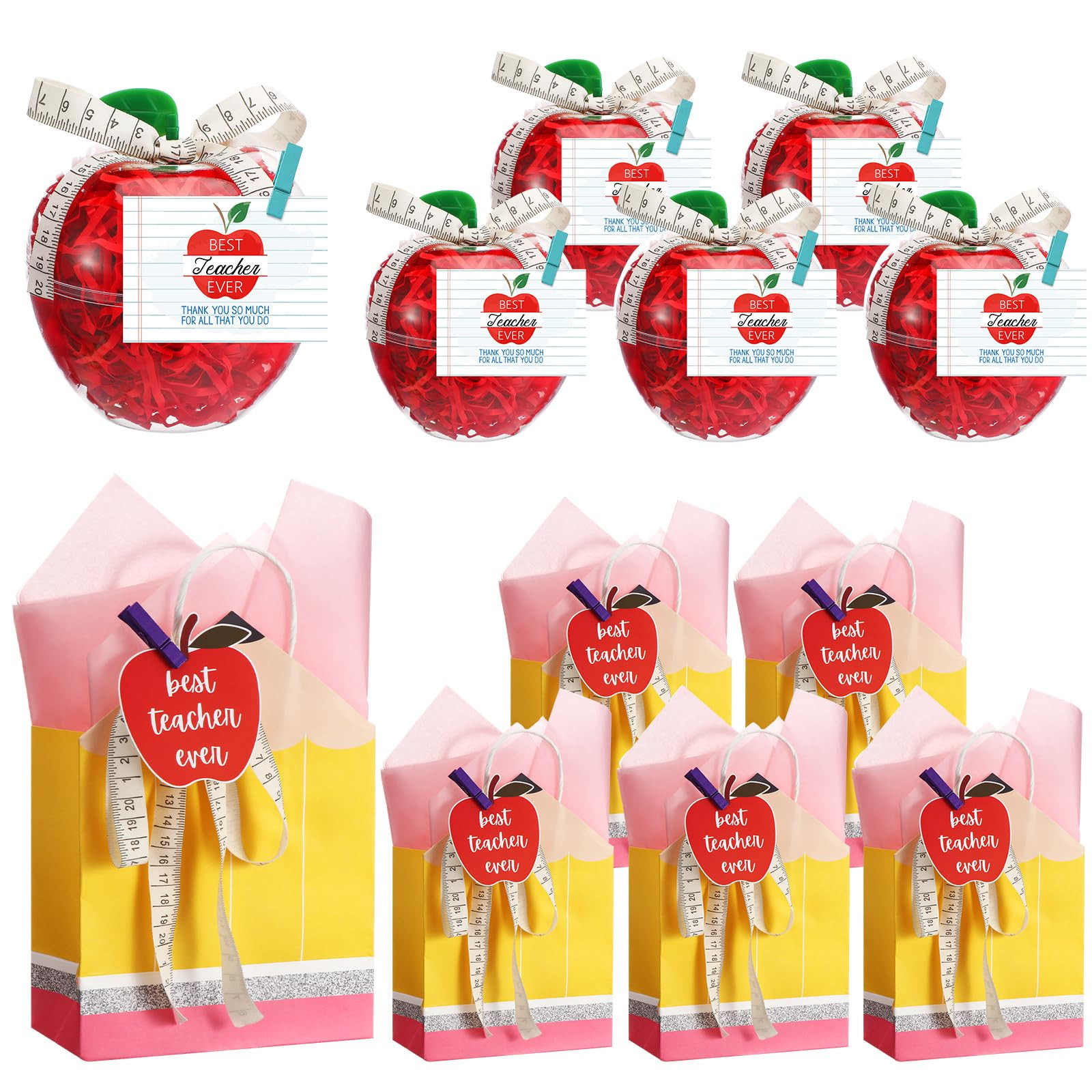 Eersida 12 Set Large Plastic Apple Containers for Teacher Appreciation Gifts with Gift Bag Thank ... | Amazon (US)