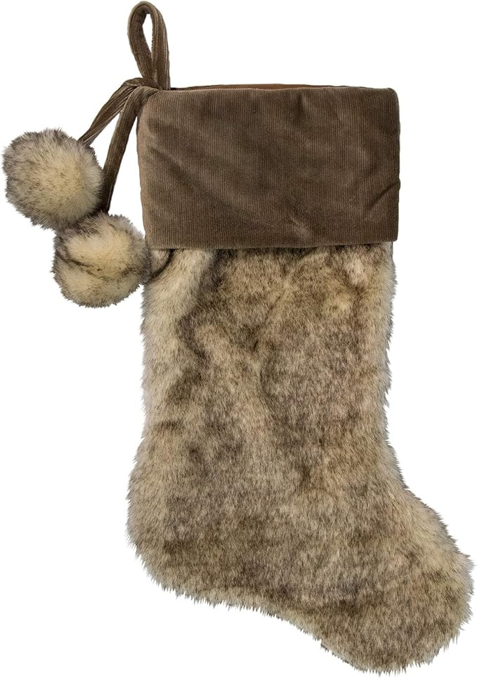 Northlight 20.5" Brown Plush Christmas Stocking with Corduroy Cuff and Pom Poms | Amazon (US)