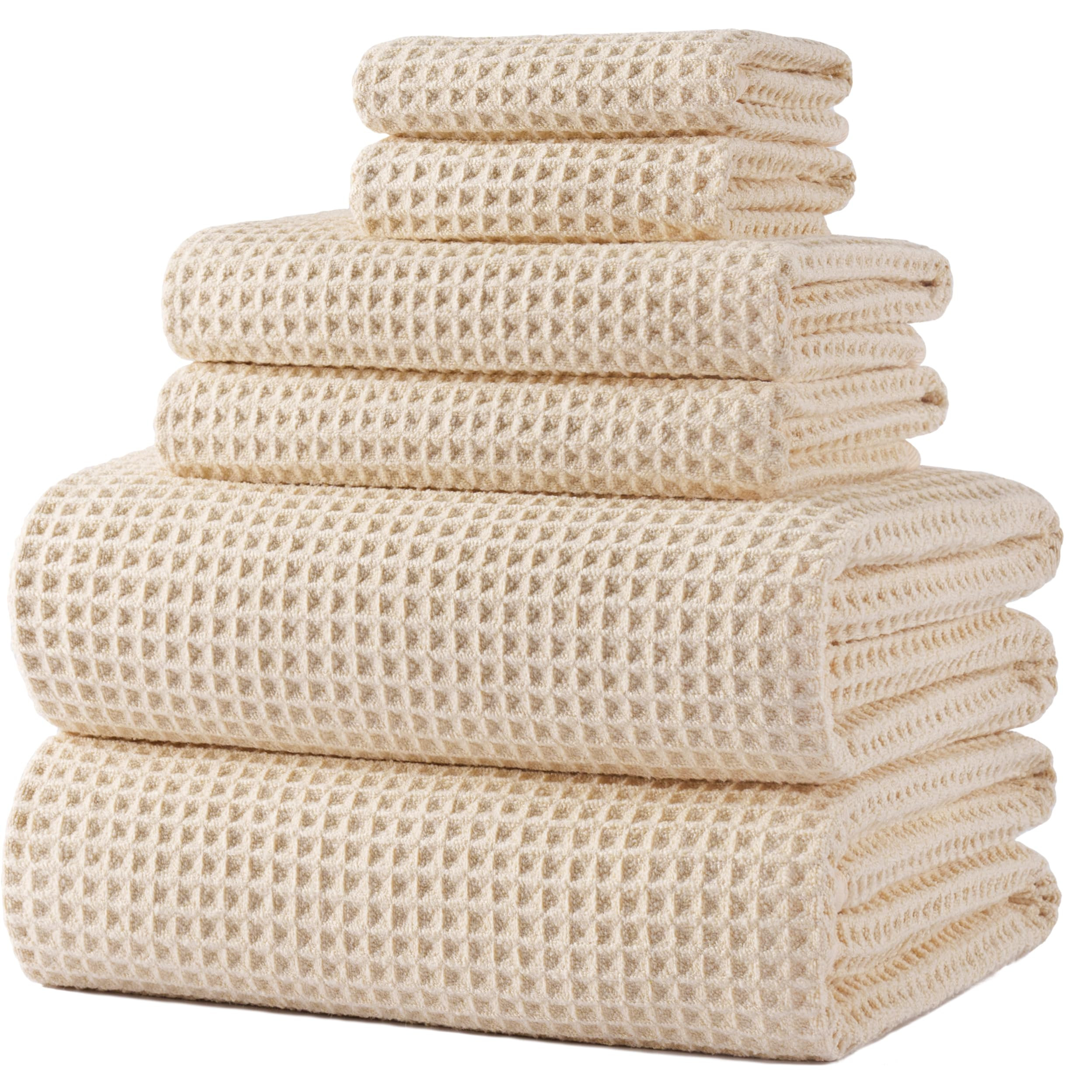 POLYTE 430 GSM Microfiber Quick Dry Lint Free Oversize Bath Towel Set, 6 Piece (Waffle Weave) | Amazon (US)