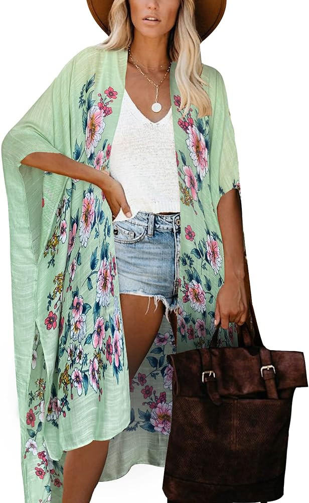 Moss Rose Women's Beach Cover up Swimsuit Kimono with Bohemian Floral Print, Loose Casual Resort ... | Amazon (US)