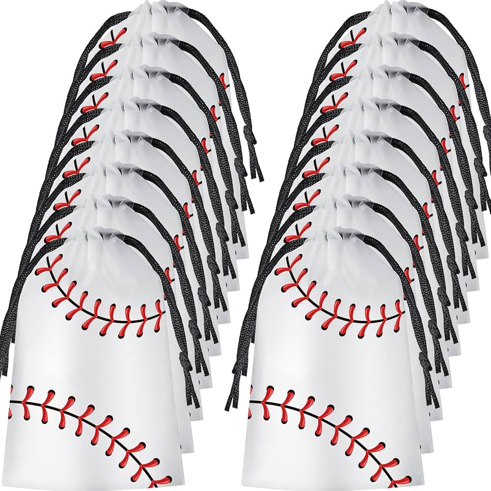 50 Pack Drawstring Baseball Party Bags Plastic Baseball Party Favor Bags Baseball Snack Bags Base... | Amazon (US)