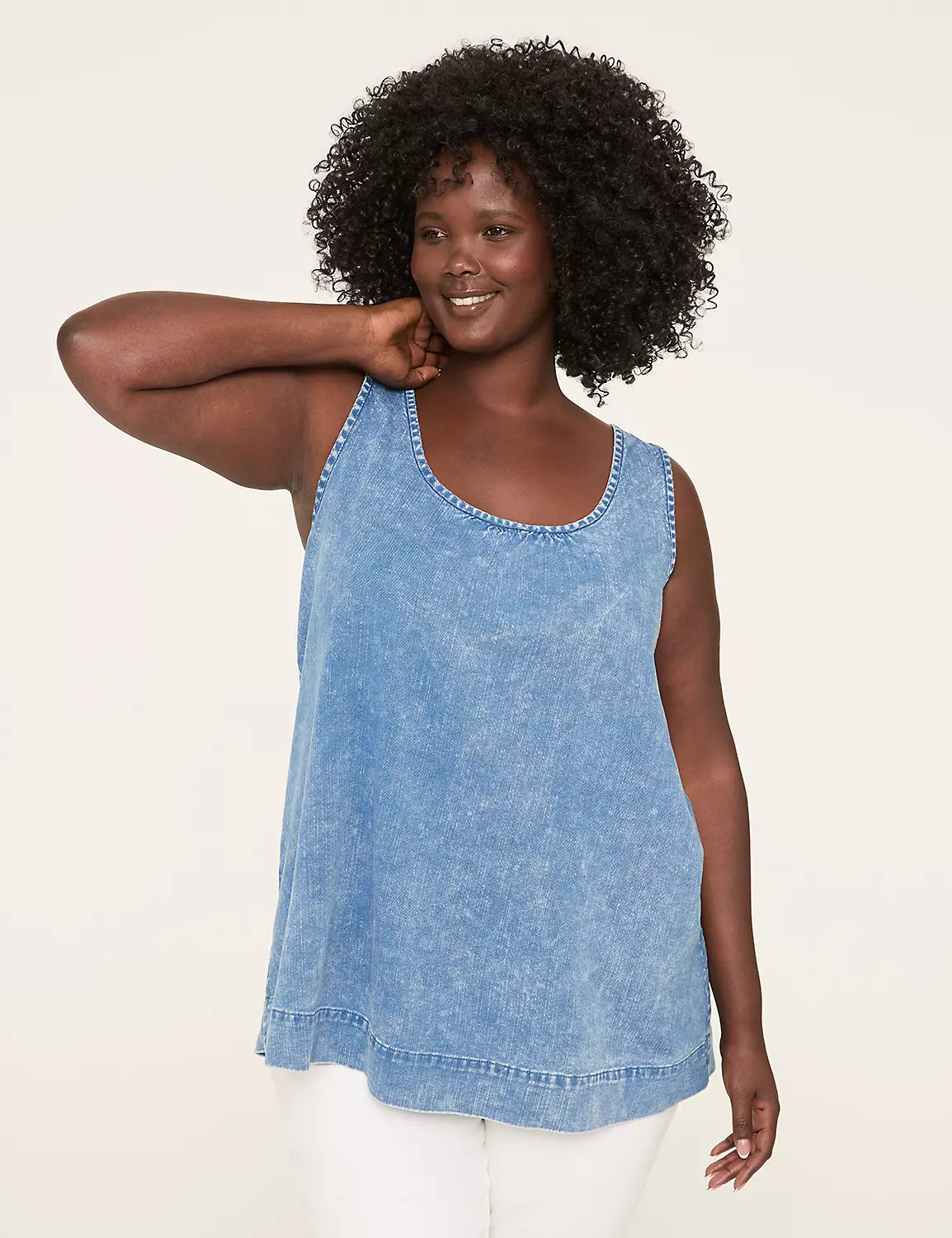 Button-Back Popover Denim Tank | Lane Bryant (US)