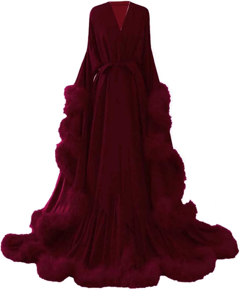yinyyinhs Women's Feather Bridal Robe Wedding Scarf Long Lingerie Robe Nightgown Bathrobe Sleepwe... | Amazon (US)