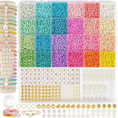 3mm Glass Seed Beads for Bracelet Jewelry Making 24 Colors Bracelet Making Kit for Girls Adults D... | Amazon (US)