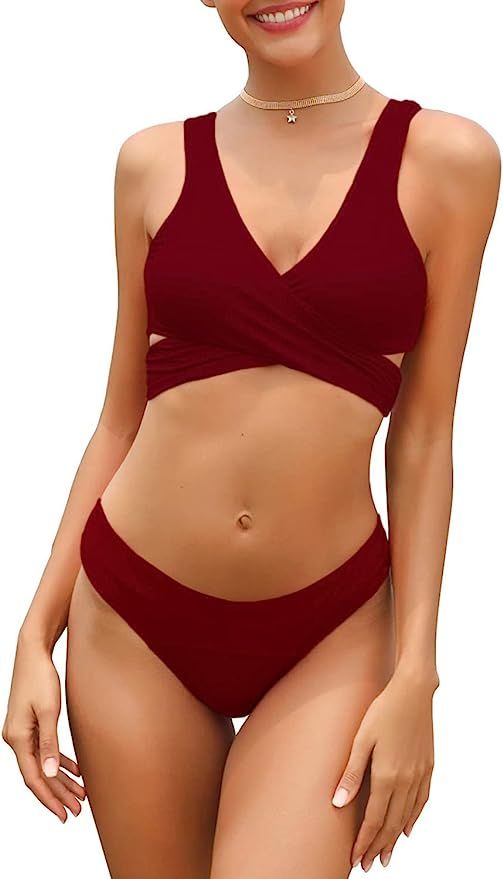 SHEKINI Women's Push Up Bikini Set Wrap Bandage Bathing Suit Two Piece Swimsuits | Amazon (US)