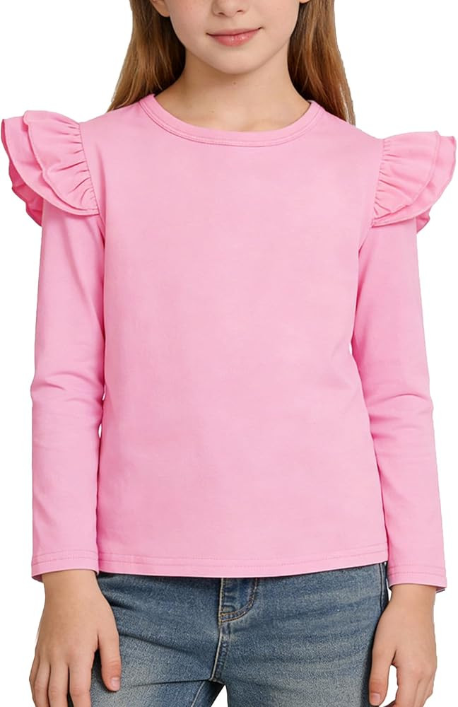 Magic Park 6M-14Y Toddler Ruffle T Shirt Girls Solid Color Blouse Kids Girl Short Long Sleeve Top... | Amazon (US)