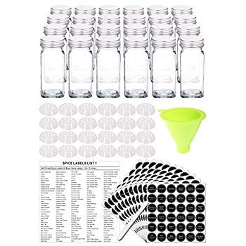 24 Glass Spice Jars with 396 Spice Labels, Chalk Marker and Funnel Complete Set. 24 Square Glass ... | Walmart (US)