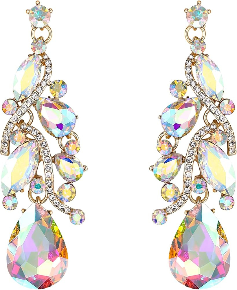 BriLove Women's Bohemian Boho Crystal Multi Teardrop Filigree Cluster Chandelier Dangle Earrings | Amazon (US)