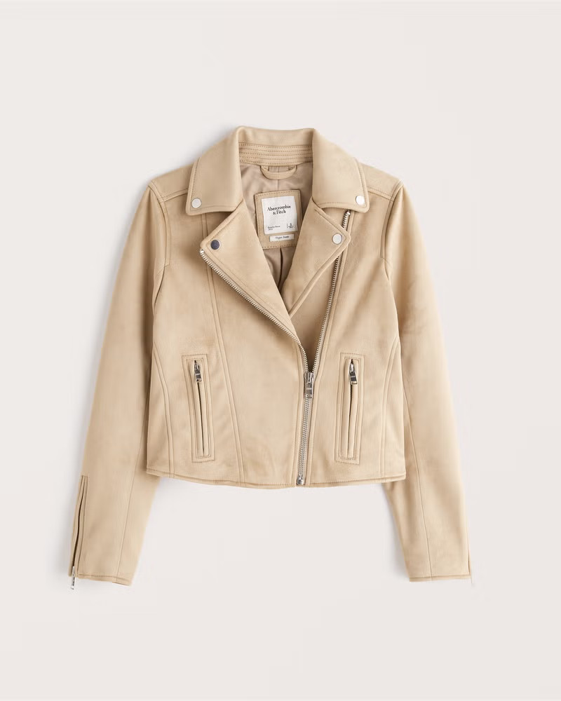 Vegan Leather Moto Jacket Beige Jacket Jackets Beige Biker Jacket Abercrombie Outfit | Abercrombie & Fitch (US)