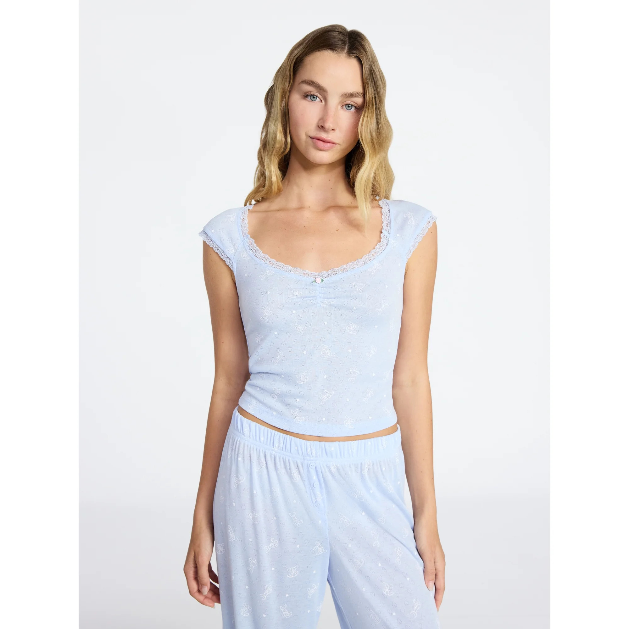 No Boundaries Sleep Pointelle Knit Baby Tee, Women’s XXS-3X | Walmart (US)