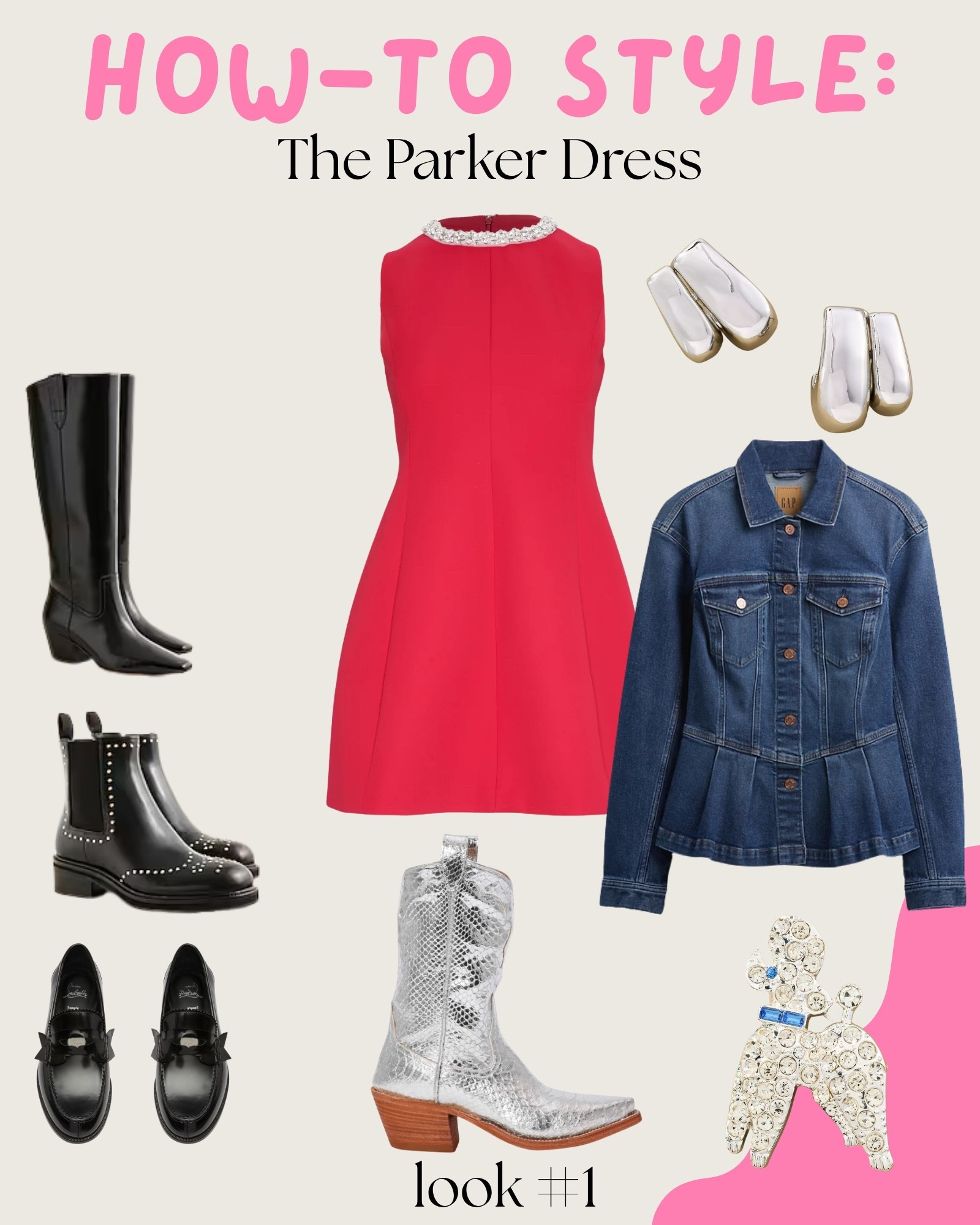 Everyone has a holiday dress in their closet. You can give it a second life by updating the styling. Here are four different outfit ideas with The Parker Dress from Hill House Home. 🎄

Look one is perfect for right now — fall! These metallic silver python boots are show-stopping! Toss on a jean jacket, earrings, and a personality statement brooch, and you have a completely different look than your normal holiday dress. ✨

#LTKStyleTip #LTKHoliday #LTKShoeCrush