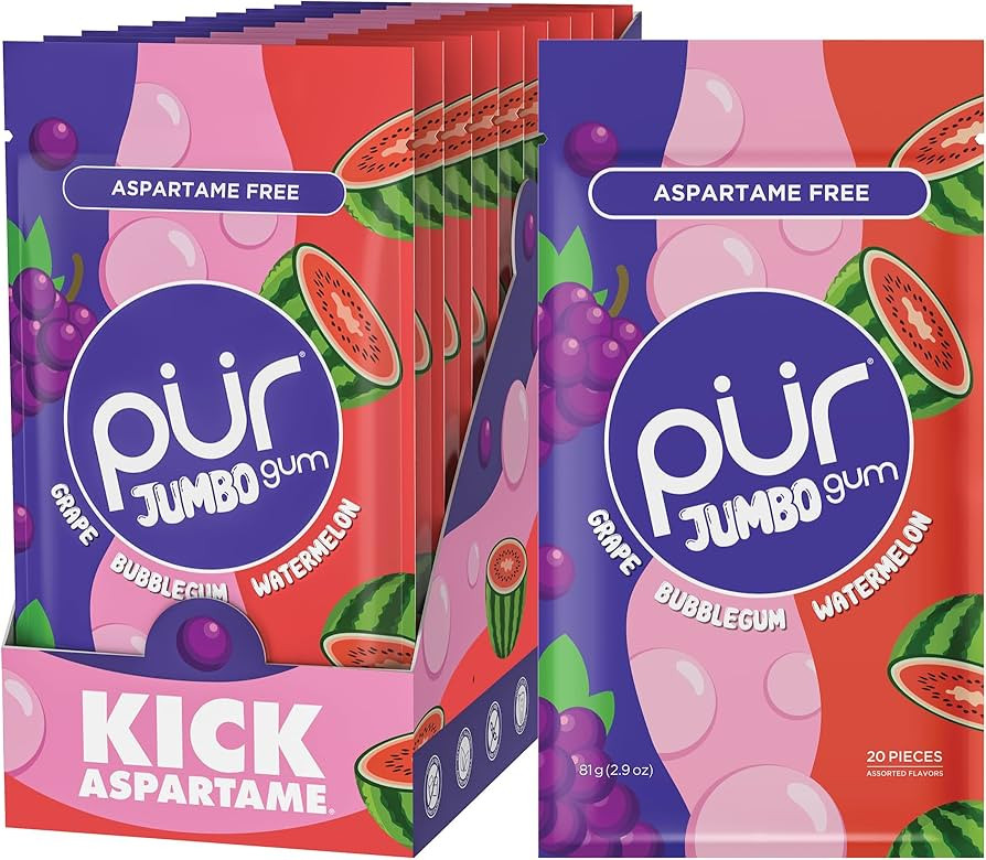 PUR Jumbo Gum | Aspartame Free Chewing Gum | 100% Xylitol | Natural Bubblegum, Grape, Watermelon ... | Amazon (US)