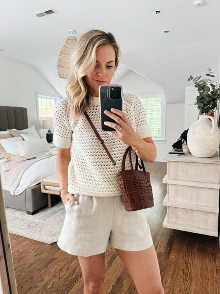 -small open knit top
-XS linen shorts 
 
spring outfit, summer outfit 

#LTKSeasonal #LTKStyleTip