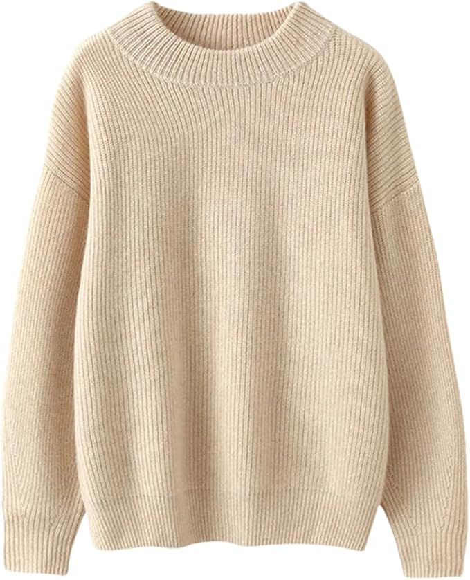 Women's Wool Cashmere Thickened Round Neck Solid Pullover Casual Warm Sweater Fall Winter | Amazon (US)
