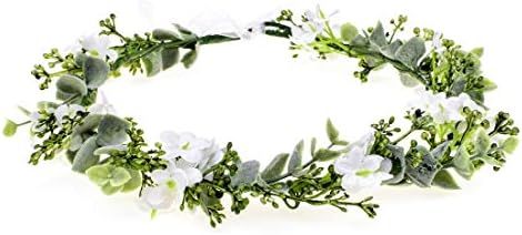 Vividsun Bridal Green Leaf Crown Bohemian Headpiece Floral Headband Photo Prop (white flower) | Amazon (US)