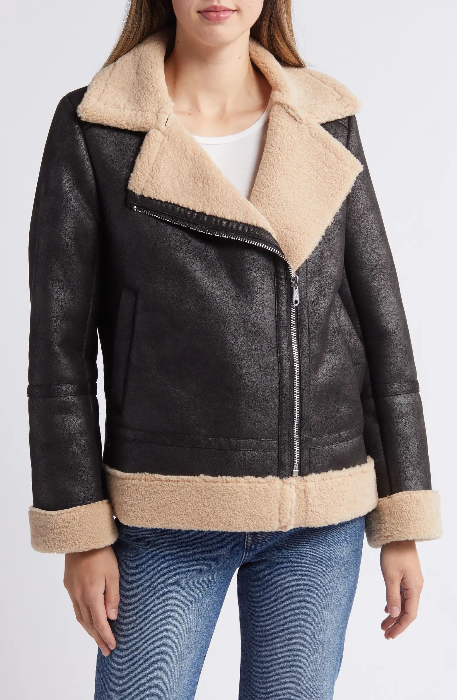 Faux Leather & Faux Shearling Moto Jacket | Nordstrom