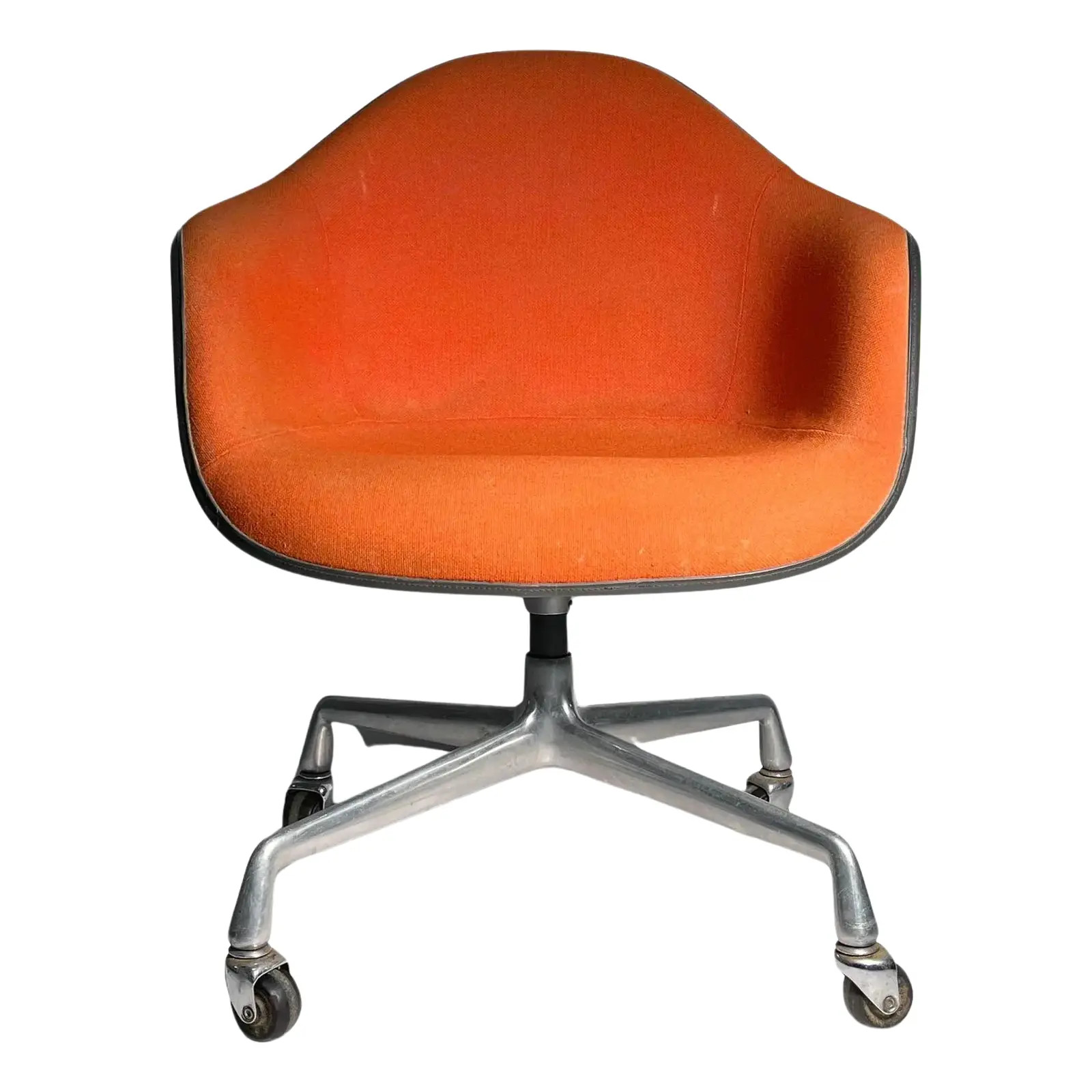 Charles Eames Vintage Orange Upholstered Swivel Chair | Chairish